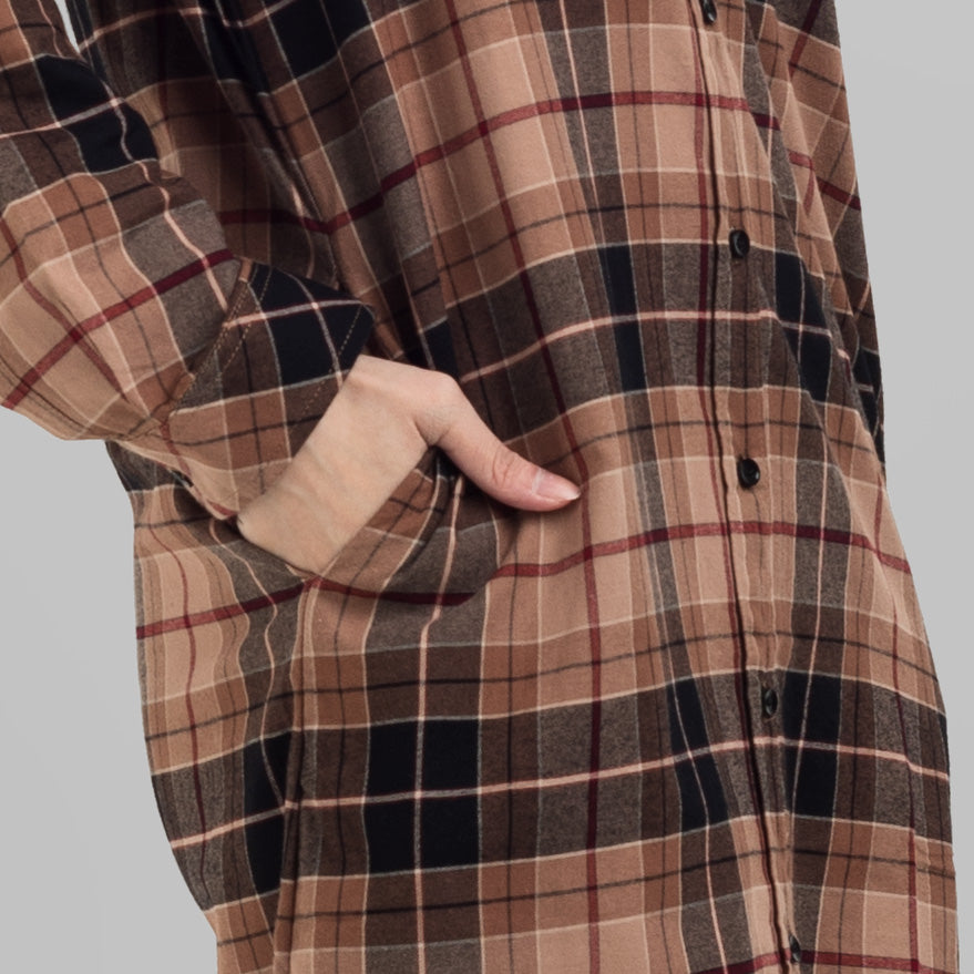Benhill Kemeja Tunik Flannel Wanita Kotak Coklat 0728-11535