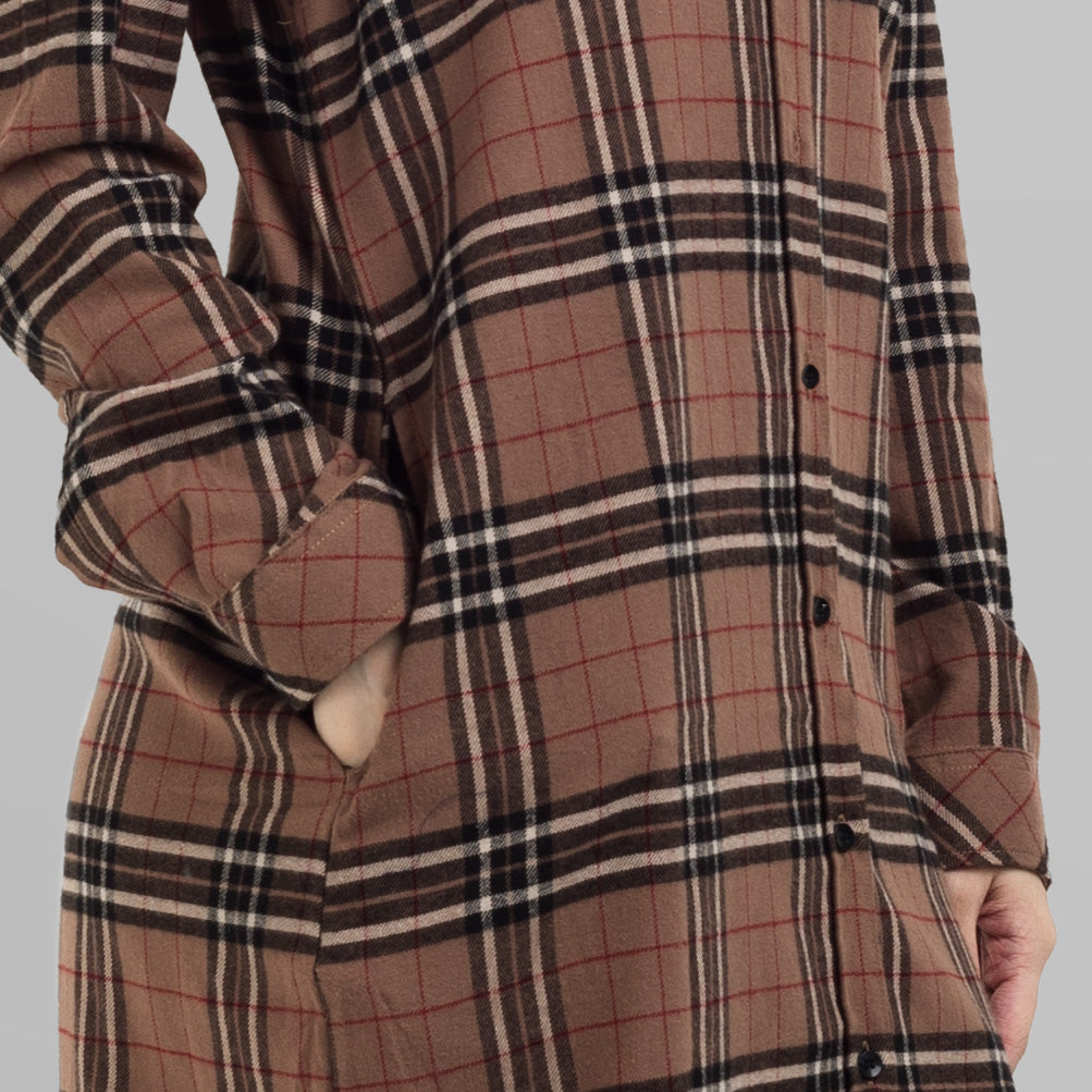 Benhill Kemeja Tunik Flannel Wanita Kotak Coklat 0723-11535