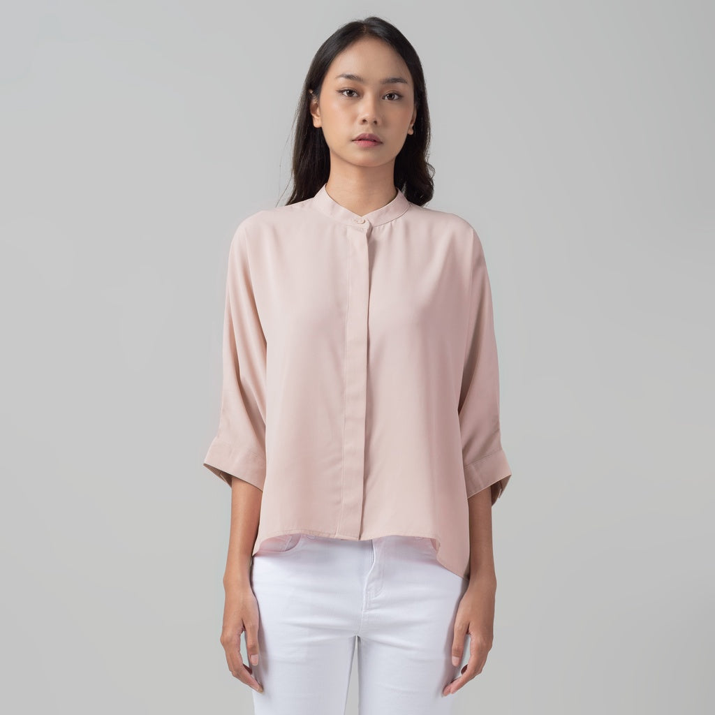 Benhill Kemeja Wanita " Sena" Tops Krah Shanghai 3/4 Dusty Pink A106