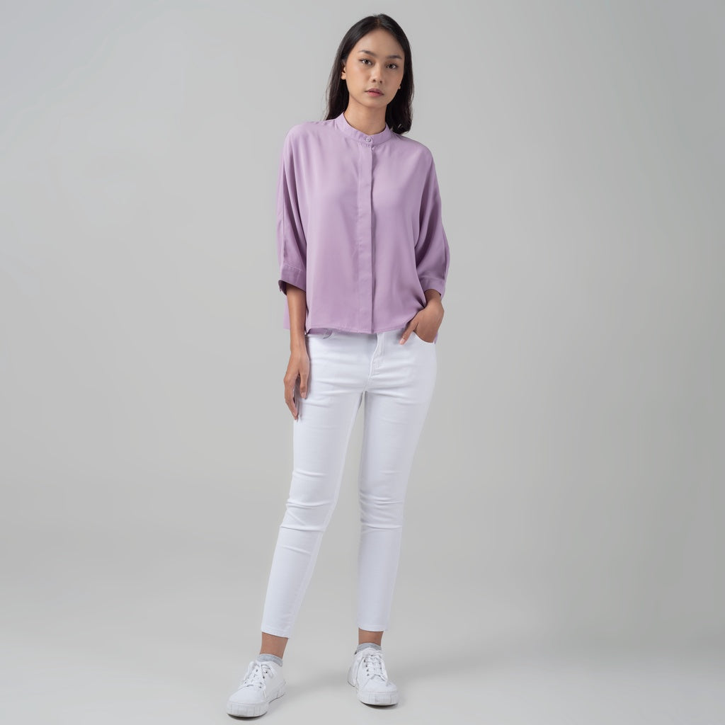 Benhill Kemeja Wanita " Sena" Tops Krah Shanghai Lengan Panjang Purple A105-2980M