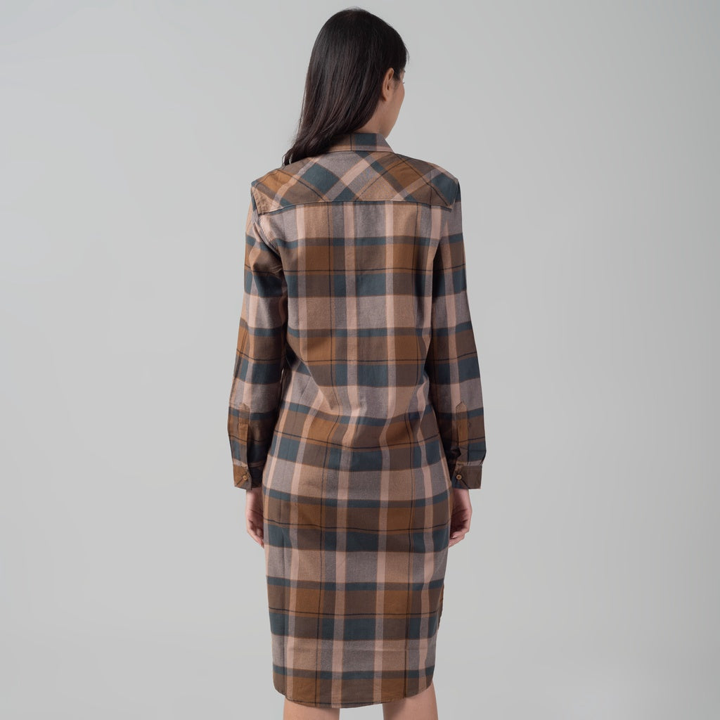 Benhill Kemeja Tunik Flannel Wanita Kotak Coklat 1165-11535