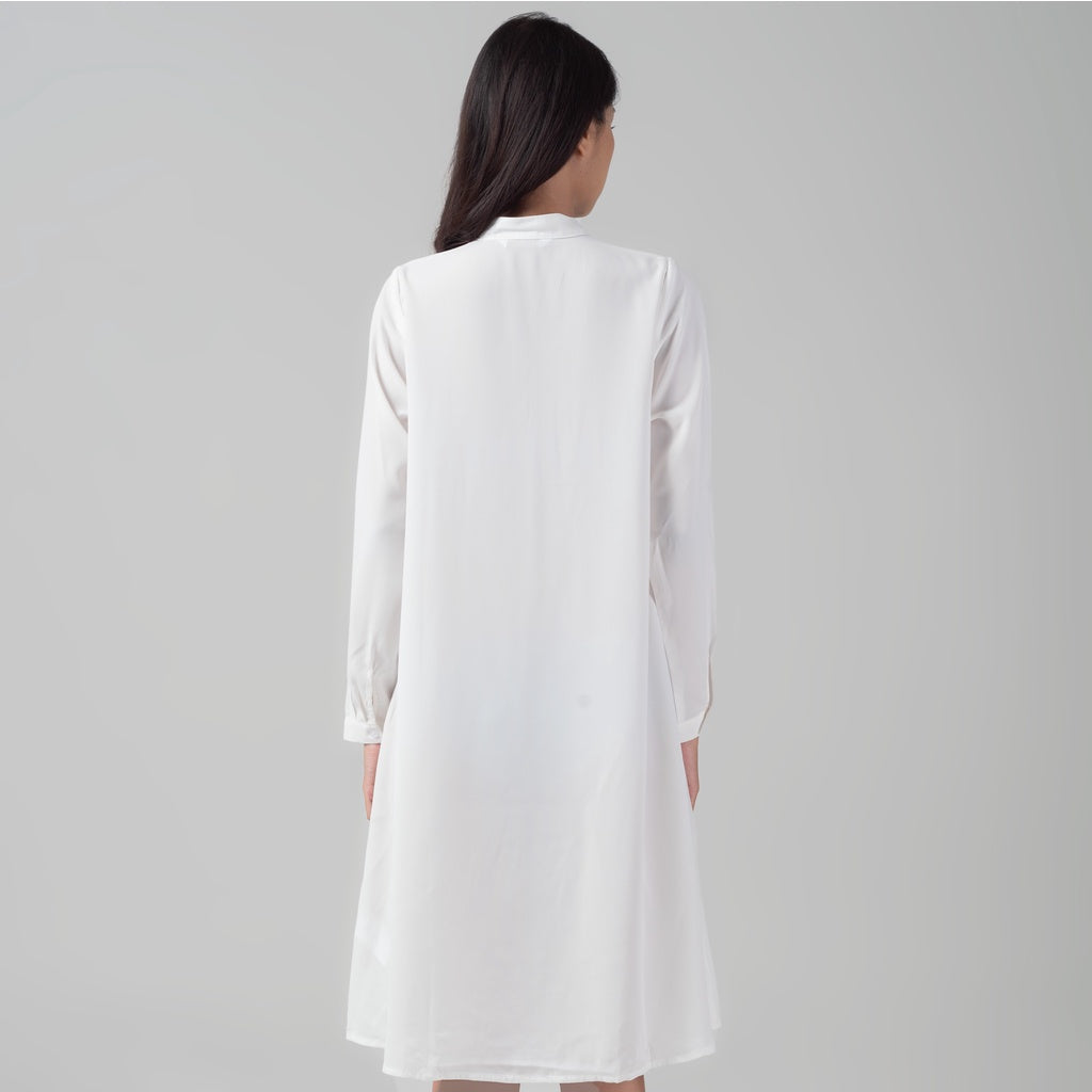 Benhill Kemeja "Hee soo" Tunik Dress Wanita Krah Shanghai Lengan Panjang White 910-39187