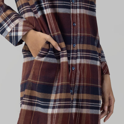 Benhill Kemeja Tunik Flannel Wanita Kotak Coklat 1163-11535