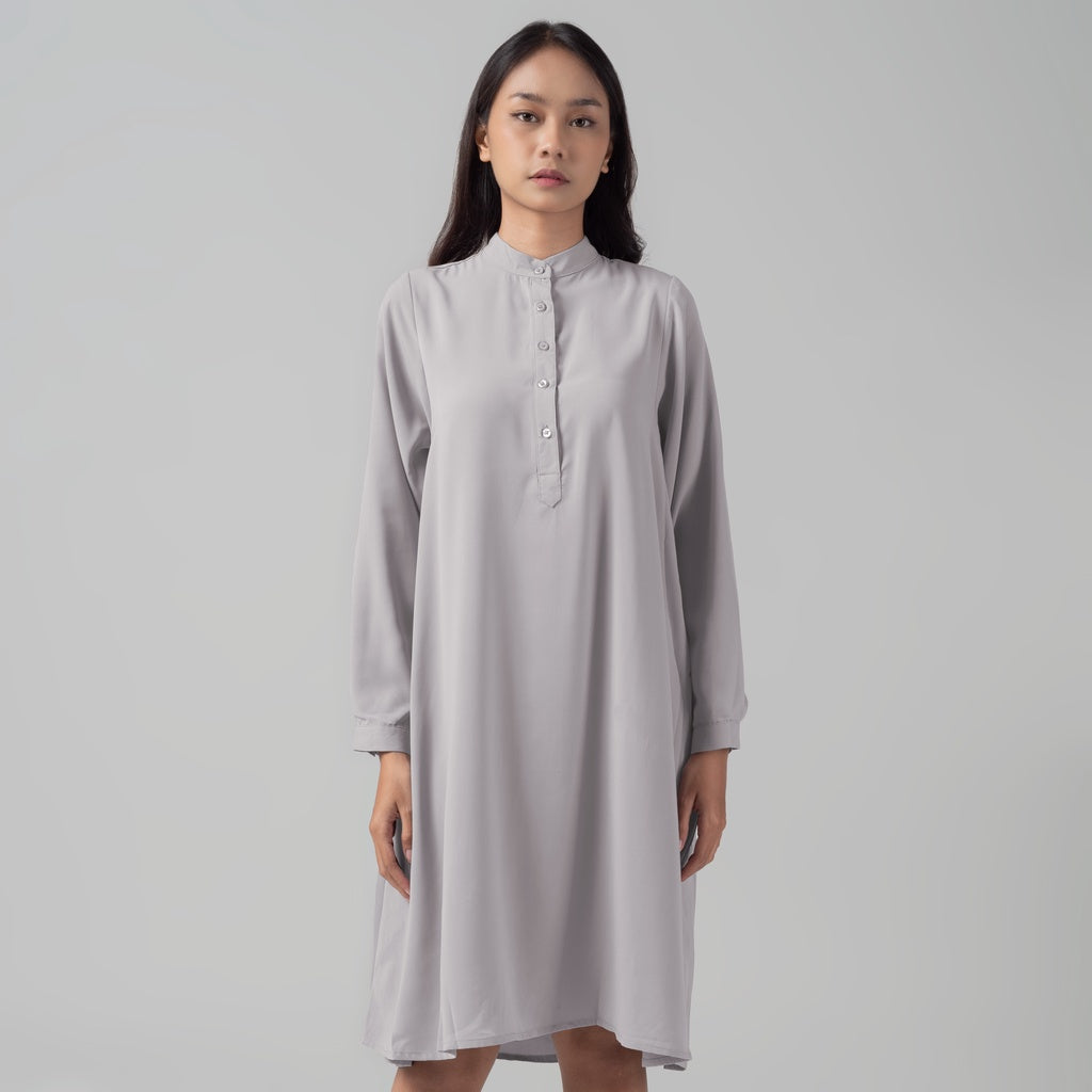 Benhill Kemeja "Hee soo" Tunik Dress Wanita Krah Shanghai Lengan Panjang Grey 911-29887