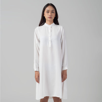 Benhill Kemeja "Hee soo" Tunik Dress Wanita Krah Shanghai Lengan Panjang White 910-39187