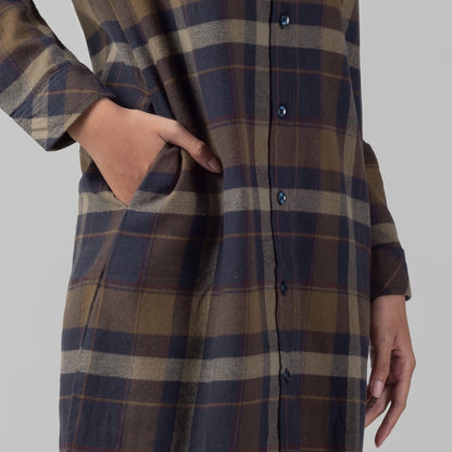 Benhill Kemeja Tunik Flannel Wanita Kotak Coklat 1162-11535