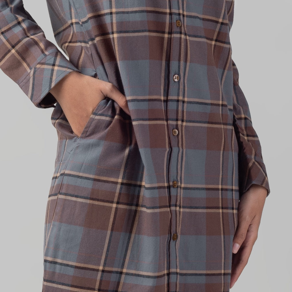 Benhill Kemeja Tunik Flannel Wanita Kotak Coklat 1161-11535