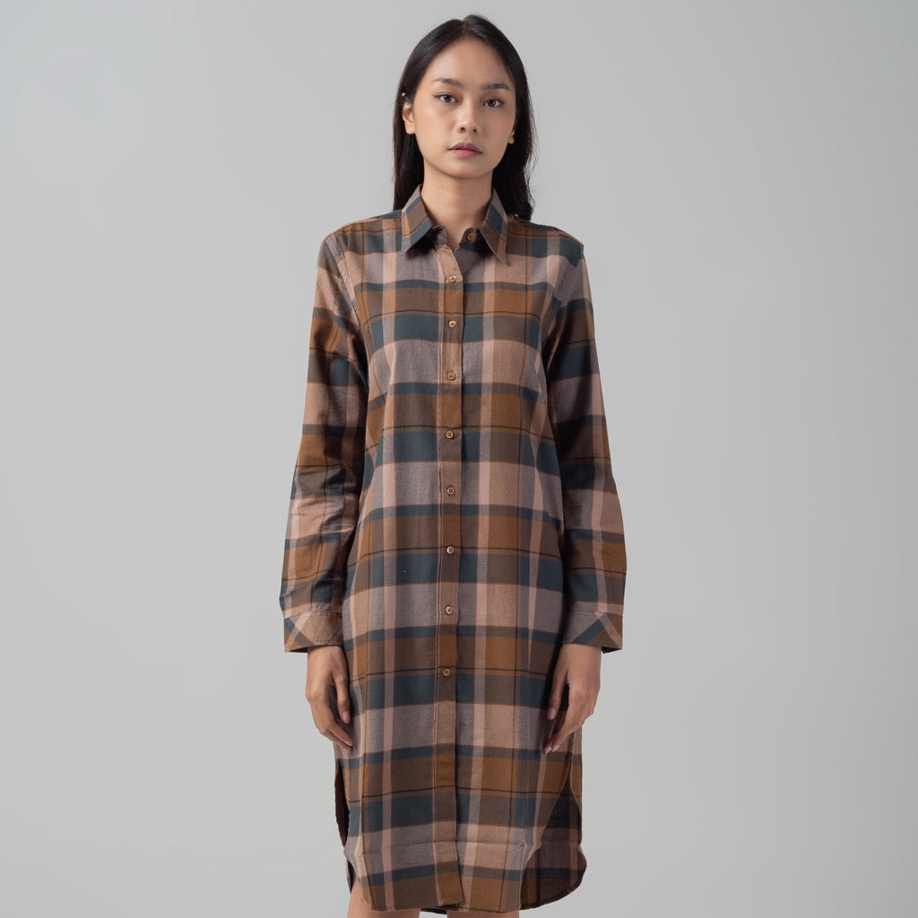 Benhill Kemeja Tunik Flannel Wanita Kotak Coklat 1165-11535