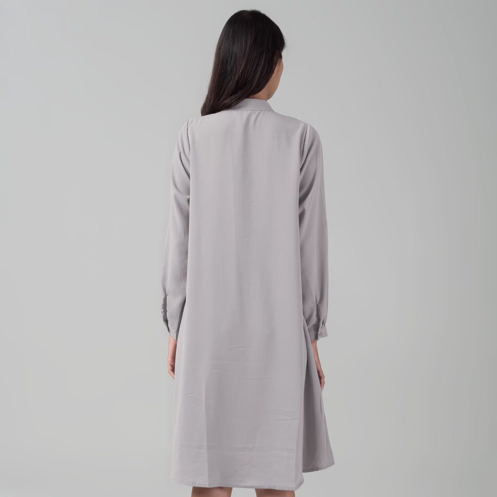 Benhill Kemeja "Hee soo" Tunik Dress Wanita Krah Shanghai Lengan Panjang Grey 911-29887