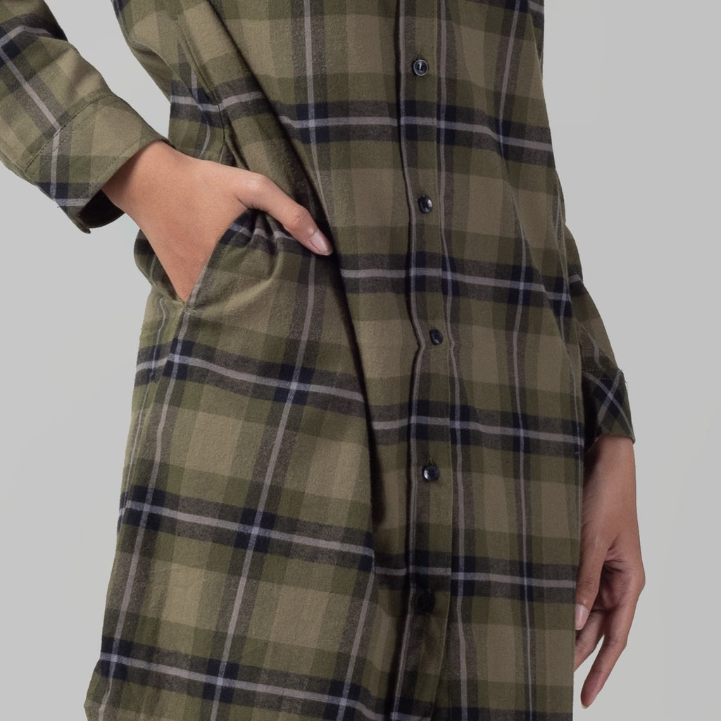 Benhill Kemeja Tunik Flannel Wanita Kotak Hijau 1164-11735