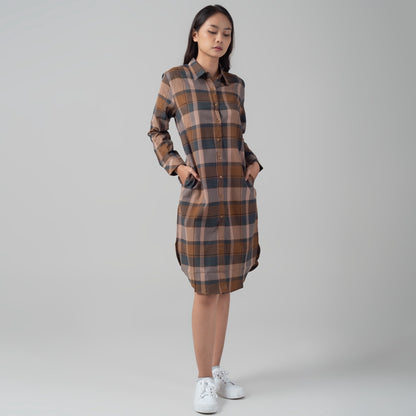 Benhill Kemeja Tunik Flannel Wanita Kotak Coklat 1165-11535