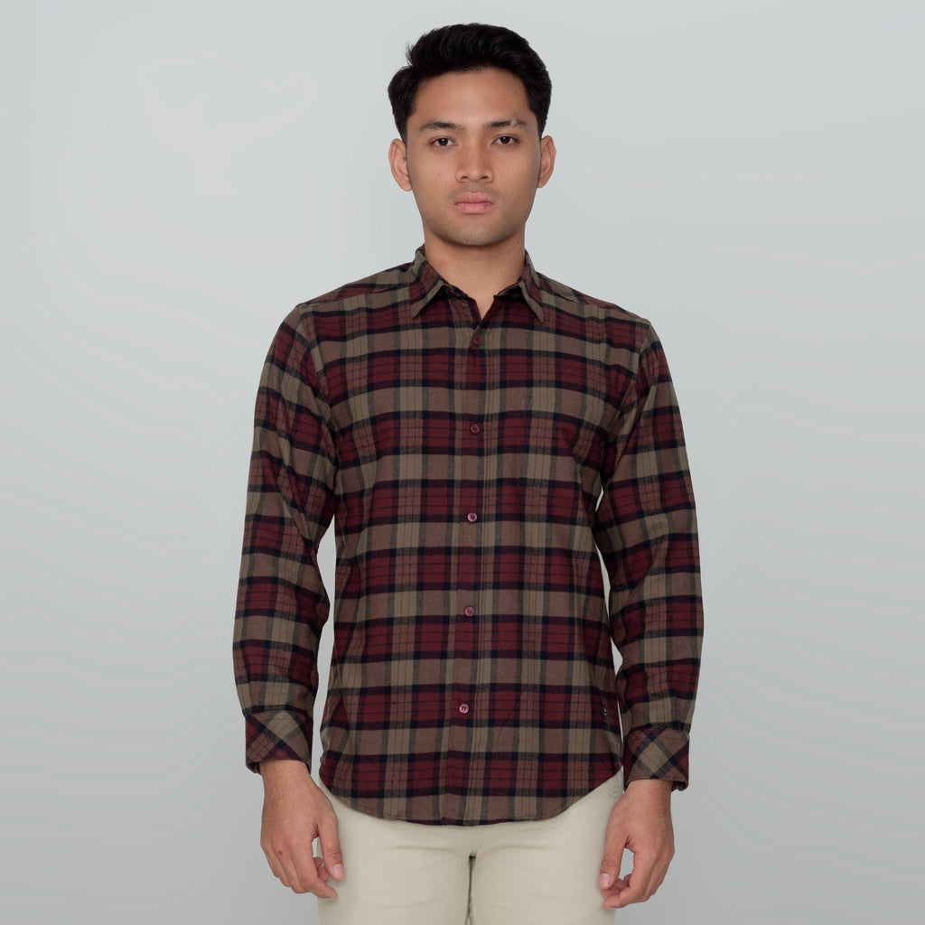 Benhill Kemeja Pria Flannel Lengan Panjang Kotak Maroon 29274-31F33