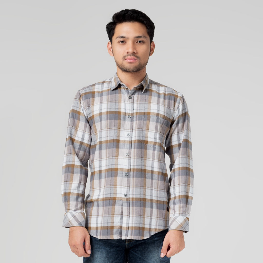 Benhill Kemeja Pria Flannel Lengan Panjang Kotak Abu 29496-11633