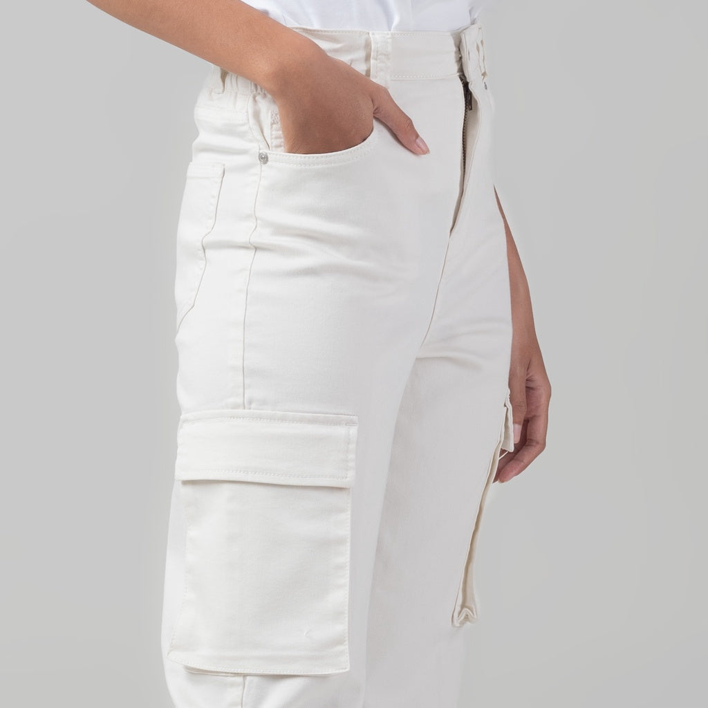 Benhill "Miso" Celana Wanita High Waist Cargo Pants Off White A159-2210Y