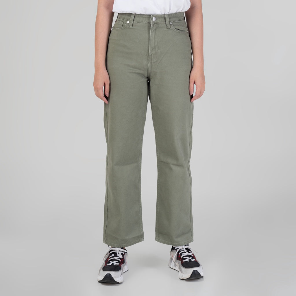 Celana Denim Wanita "Arin"  High Waist Loose Straight Pants Olive A178-22H1D