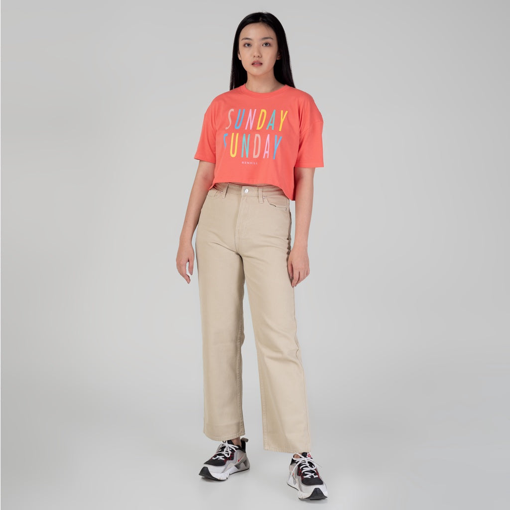 Benhill T-shirt  Crop Grafis Katun 30s Combed Lengan Pendek Pink Salmon 608-29486