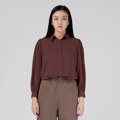 Benhill Kemeja Wanita " Seori" Tops Lengan Panjang Puff Rose Taupe A152-29F79