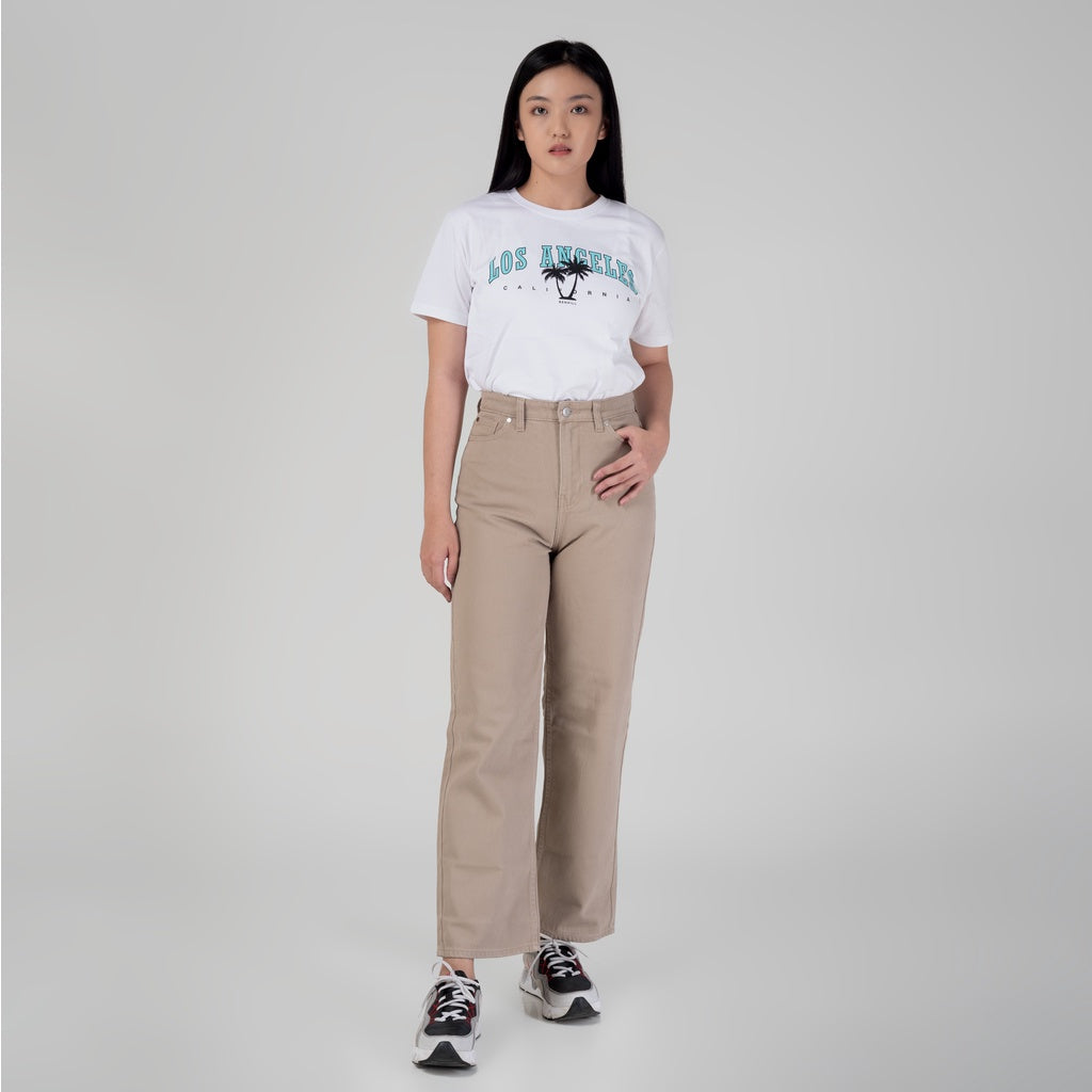 Celana Denim Wanita "Arin"  High Waist Loose Straight Pants Cream A177-2291D