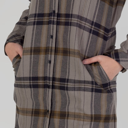 Benhill Kemeja Tunik Flannel Wanita Kotak Grey 1190-31535