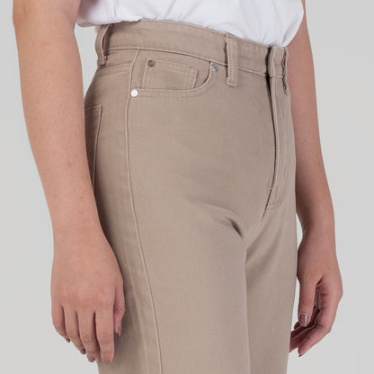 Celana Denim Wanita "Arin"  High Waist Loose Straight Pants Cream A177-2291D