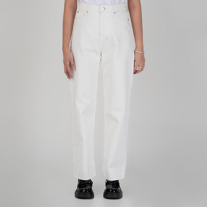 Celana Denim Wanita "Arin"  High Waist Loose Straight Pants Off White A175-2291D