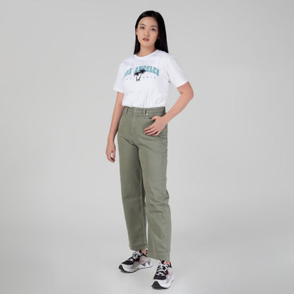 Celana Denim Wanita "Arin"  High Waist Loose Straight Pants Olive A178-22H1D