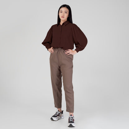 Benhill Kemeja Wanita " Seori" Tops Lengan Panjang Puff Coklat A153-29579