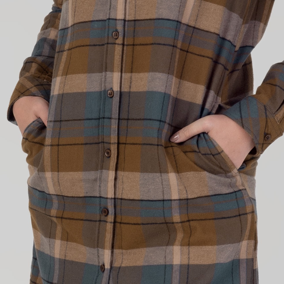 Benhill Kemeja Tunik Flannel Wanita Kotak Coklat 1188-11535
