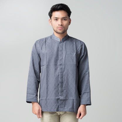 Benhill Kemeja Koko Pria "Tenun Sultan" Cotton Dobby Lengan Panjang Charcoal 29249-50-36609