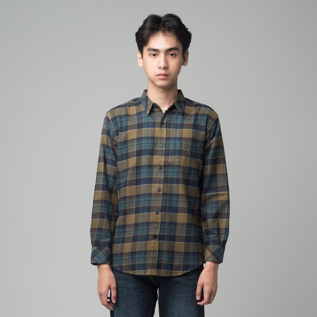 Benhill Kemeja Pria Flannel Lengan Panjang Kotak Hijau 29463-11G33