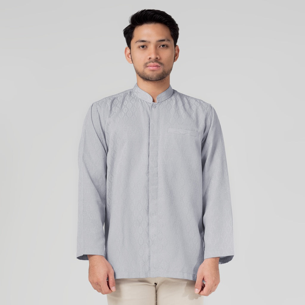 Benhill Kemeja Koko Pria "Tenun Sultan" Cotton Dobby Lengan Panjang Light Grey 29245-46-366