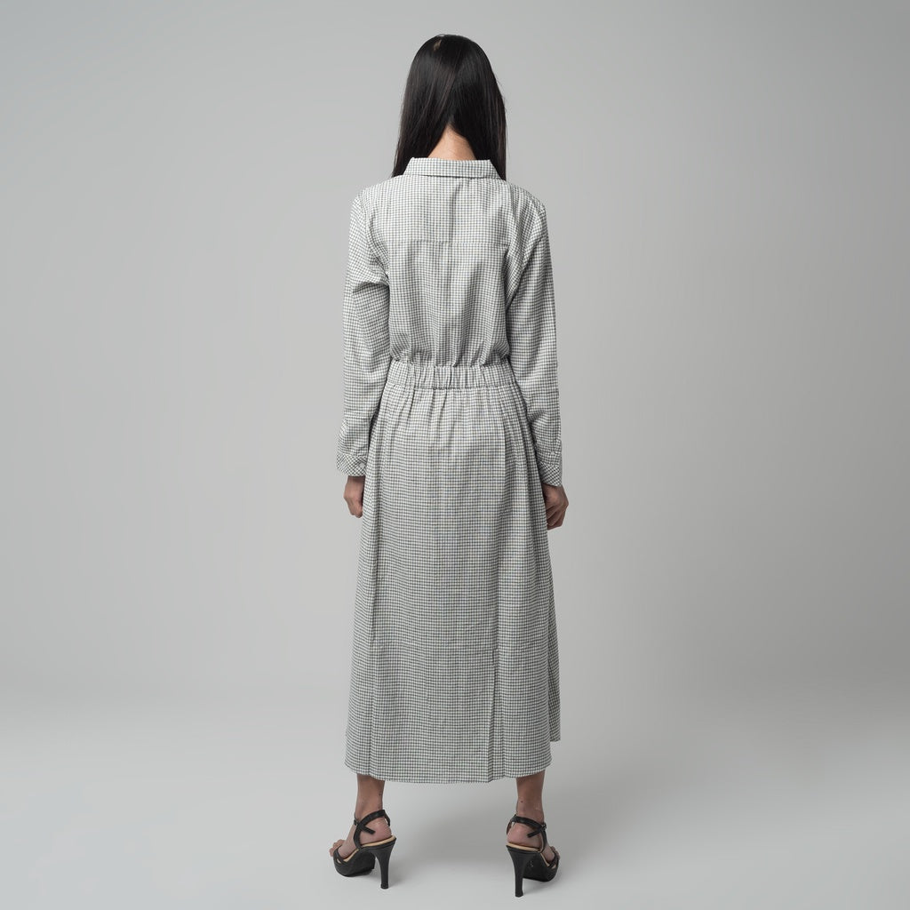 Benhill Gamis Wanita Flannel Lengan Panjang Kotak Putih A168-11930