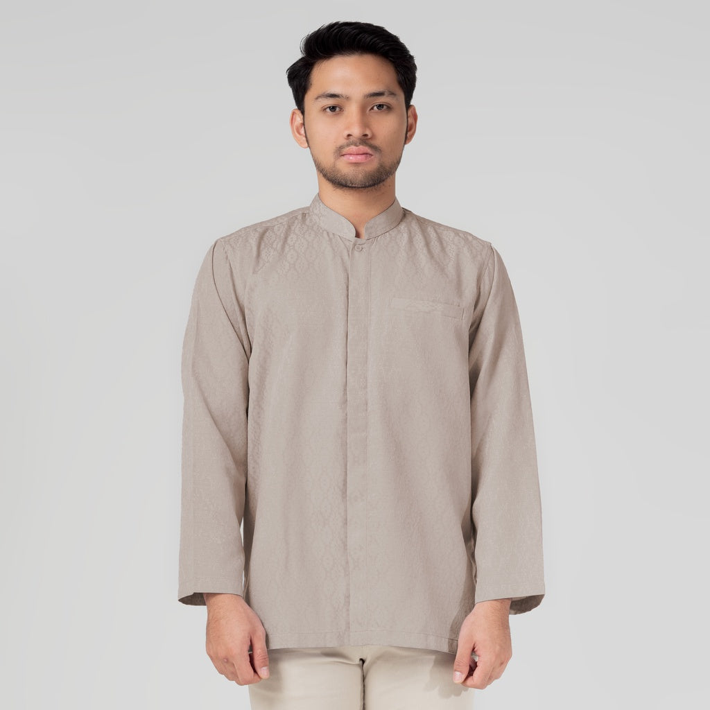 Benhill Kemeja Koko Pria "Tenun Sultan" Cotton Dobby Lengan Panjang Oat 29241-42-36509