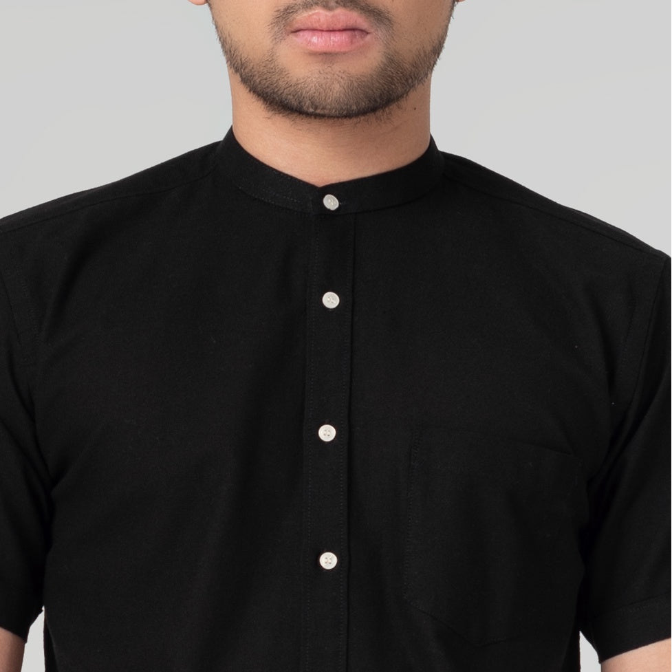 Benhill Kemeja Koko Pria Linen Polos Lengan Pendek Black 28154-16210