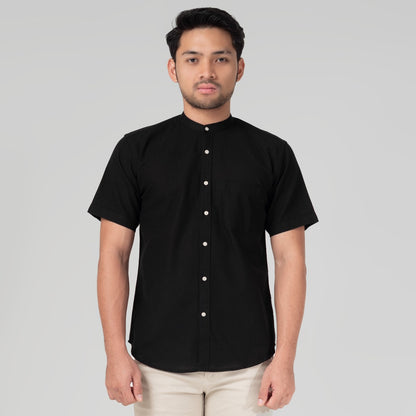 Benhill Kemeja Koko Pria Linen Polos Lengan Pendek Black 28154-16210