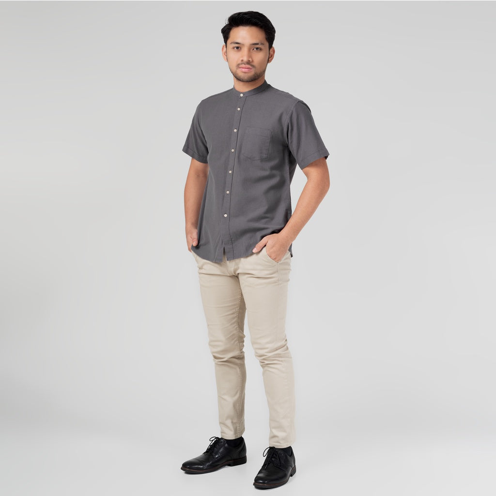 Benhill Kemeja Koko Pria Linen Polos Lengan Pendek Grey 50005-16610